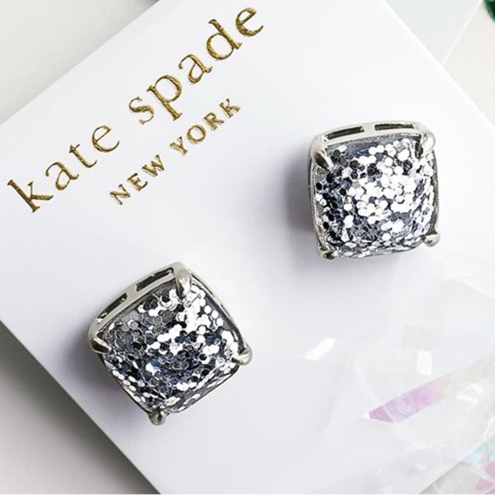 KATE SPADE NEW YORK ♠️ something sparkly silver glitter square earrings - Picture 3 of 6